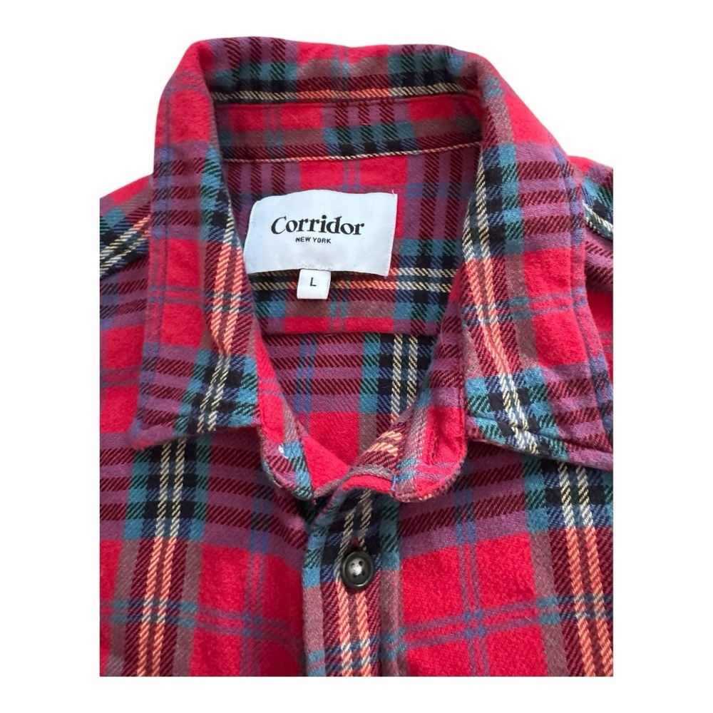Corridor New York Men’s Red Plaid 100% Cotton Size L Long Sleeve Flannel Shirt - Picture 6 of 11